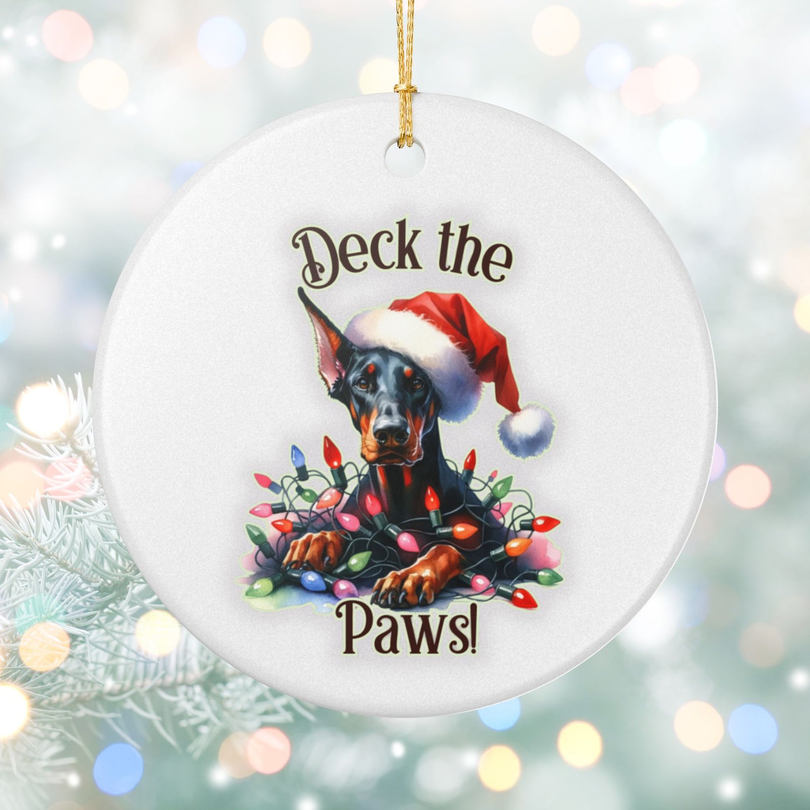 Doberman Christmas Ornament "Deck The Paws"