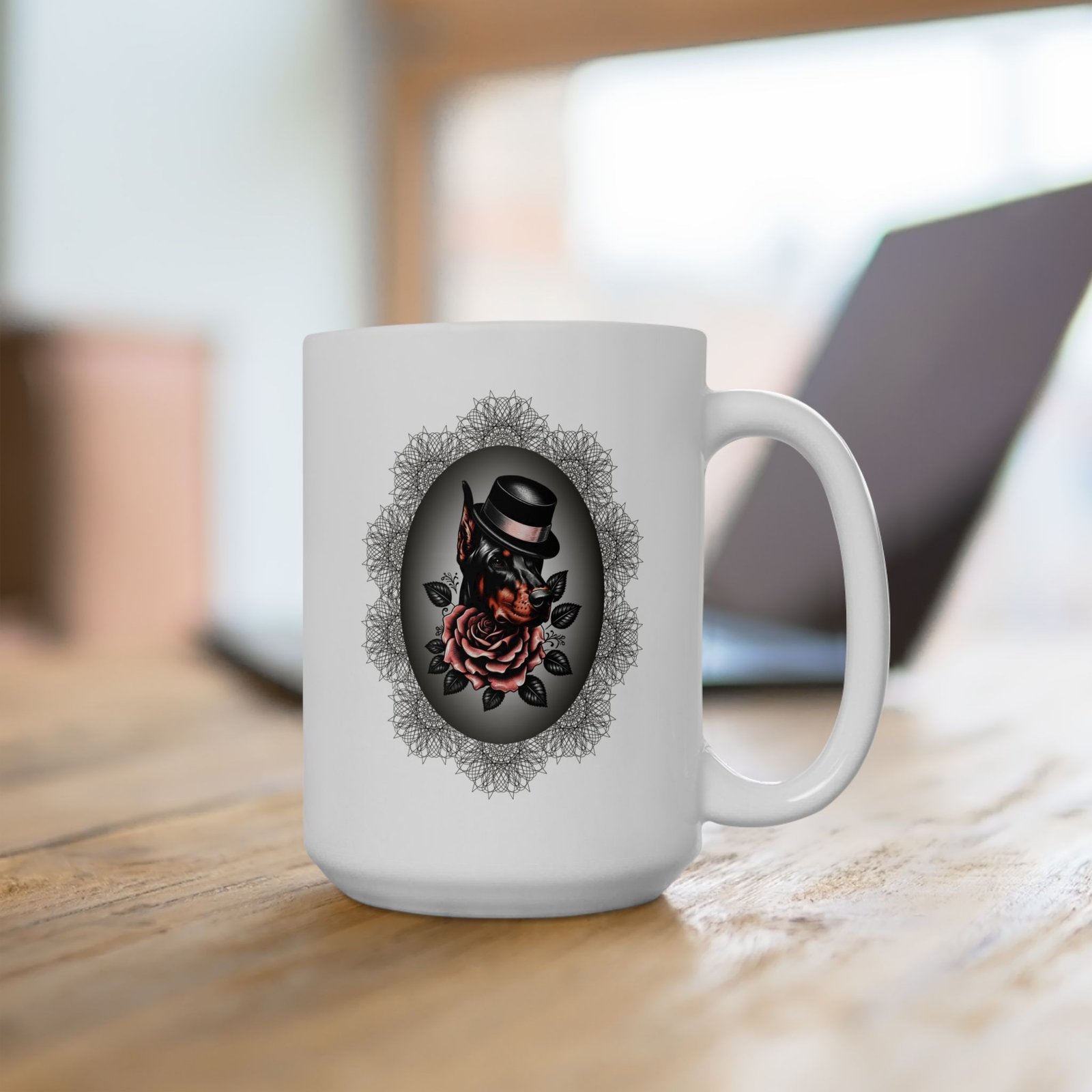 Dapper Doberman Rose Emblem Ceramic Mug - Image 7