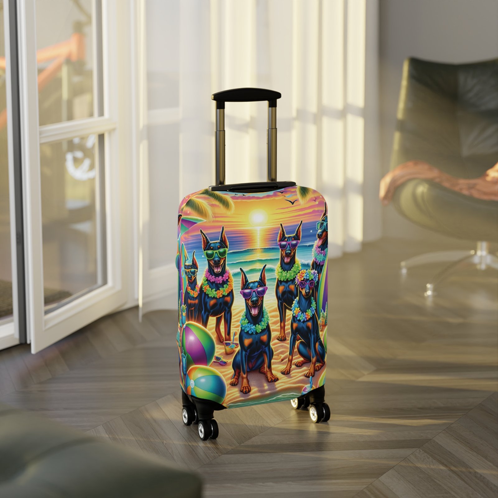 Sunset Doberman Beach Party Luggage Cover - Image 10
