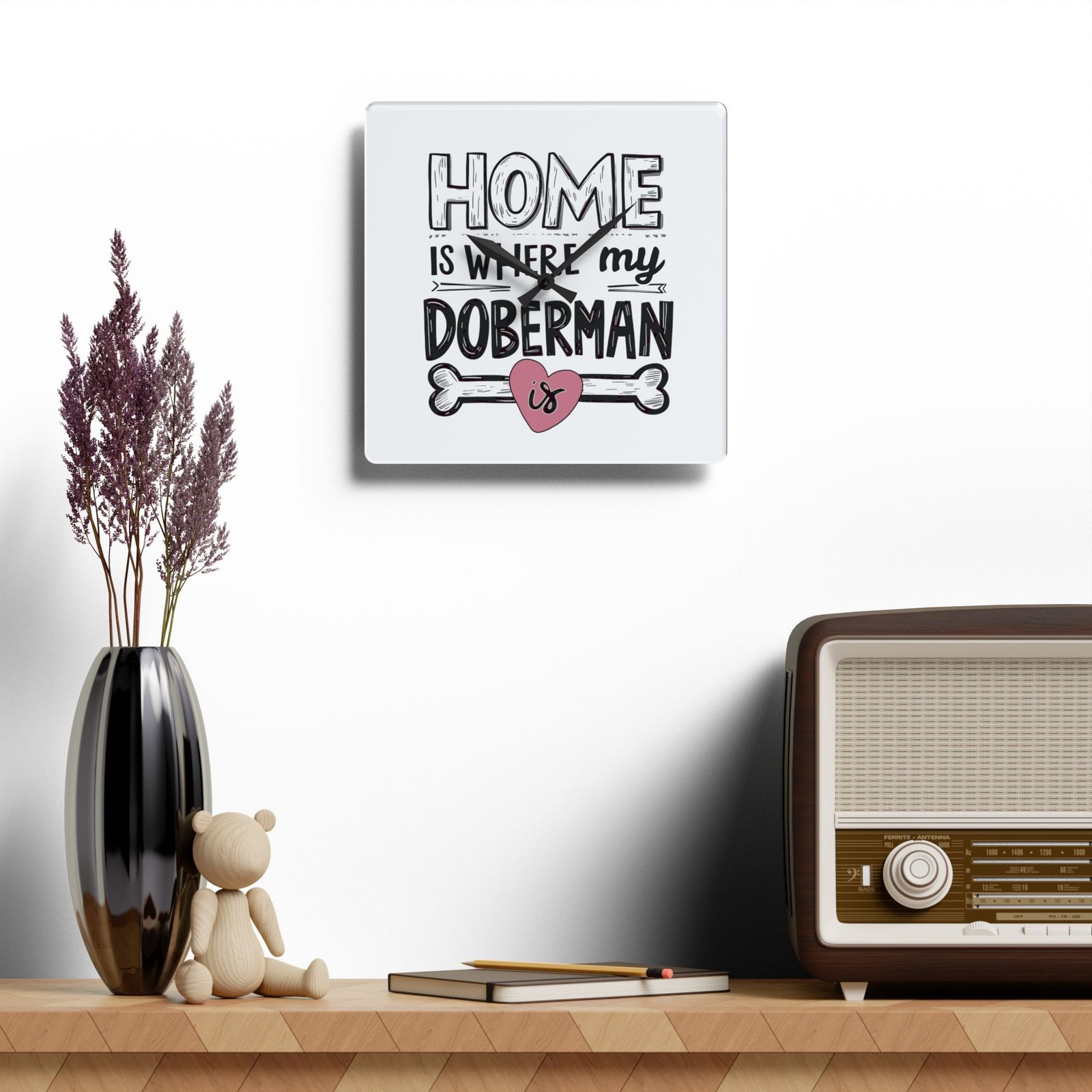 Home is Where My Doberman Is Acrylic Wall Clock - Dog Lover Gift - Image 3