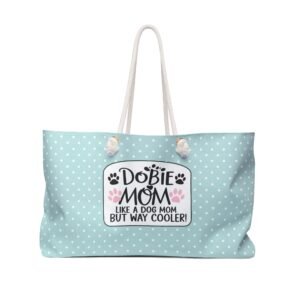 Dobie Mom Weekender Bag Teal and White Polka Dot