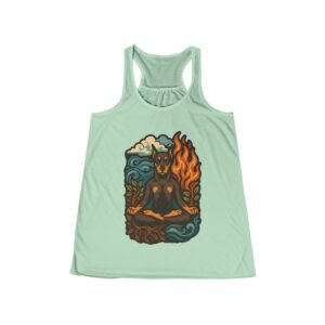 Meditating Doberman Women’s Flowy Racerback Tank – Lightweight Relaxed Fit, Supports Doberman Rescue
