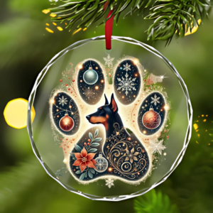 Crystal Glass Ornament - Doberman Paw Print