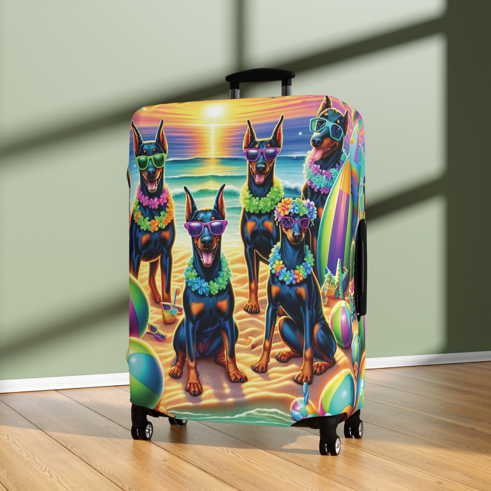 Sunset Doberman Beach Party Luggage Cover - Image 4