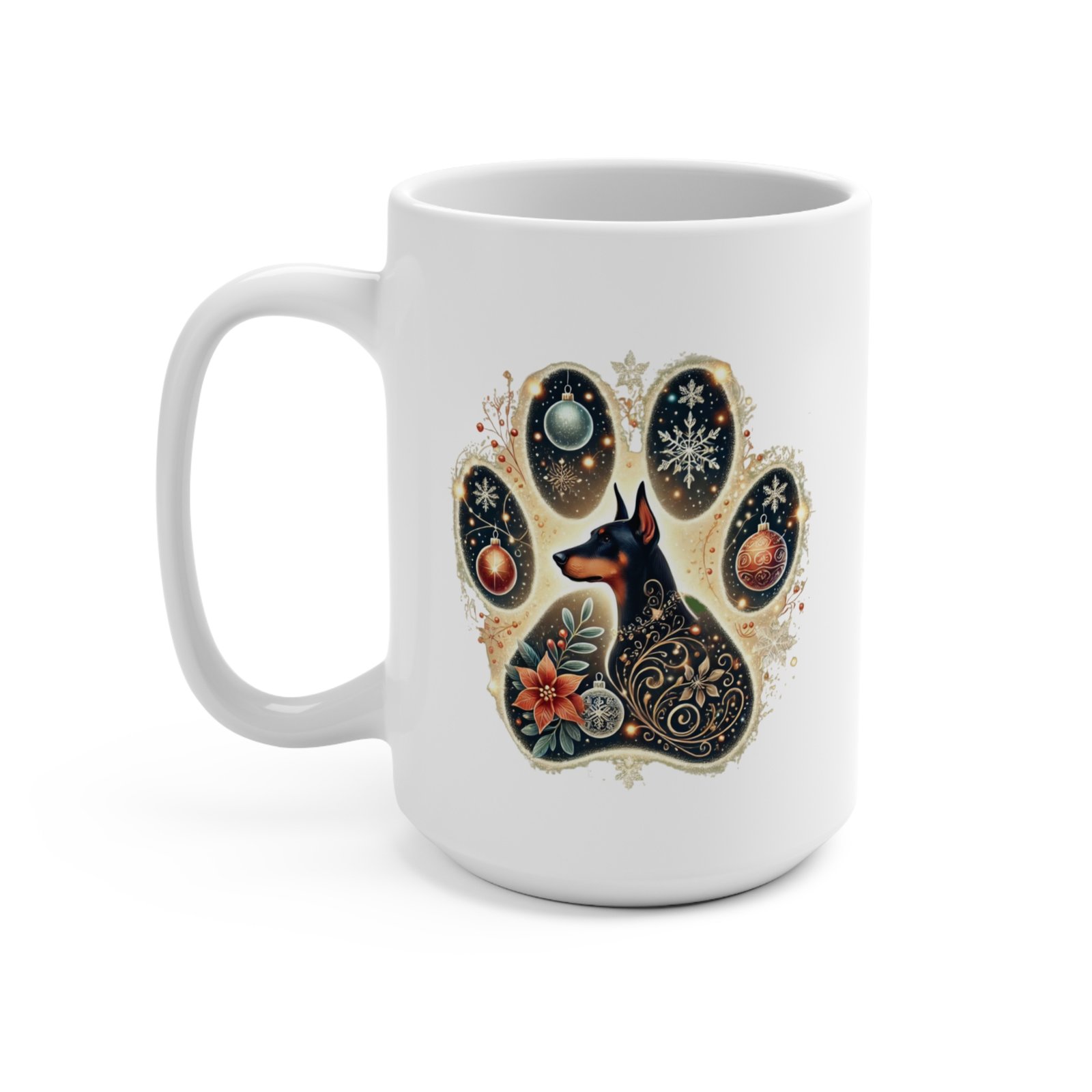 Christmas Doberman Paw Art 15oz Ceramic Mug - Image 2