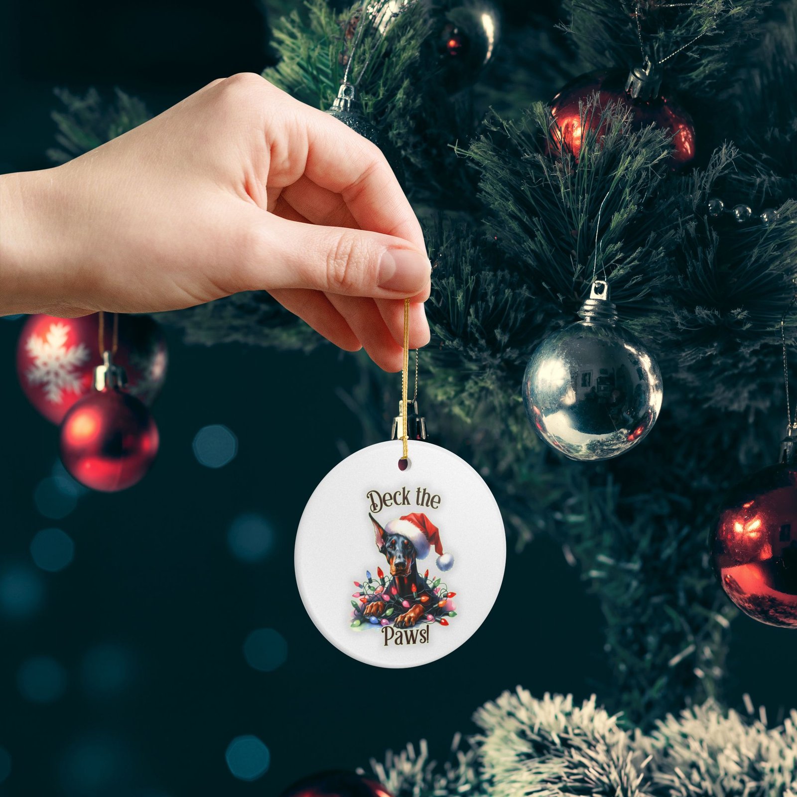 Doberman Christmas Ornament "Deck The Paws" - Image 7