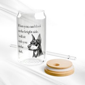 Can Shaped Glass With Lid and Straw: Loyal Doberman Love, 16oz