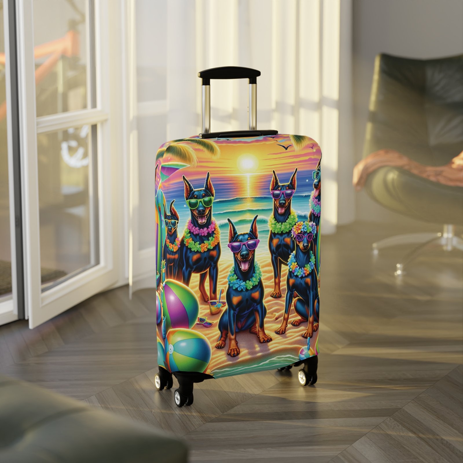 Sunset Doberman Beach Party Luggage Cover - Image 15
