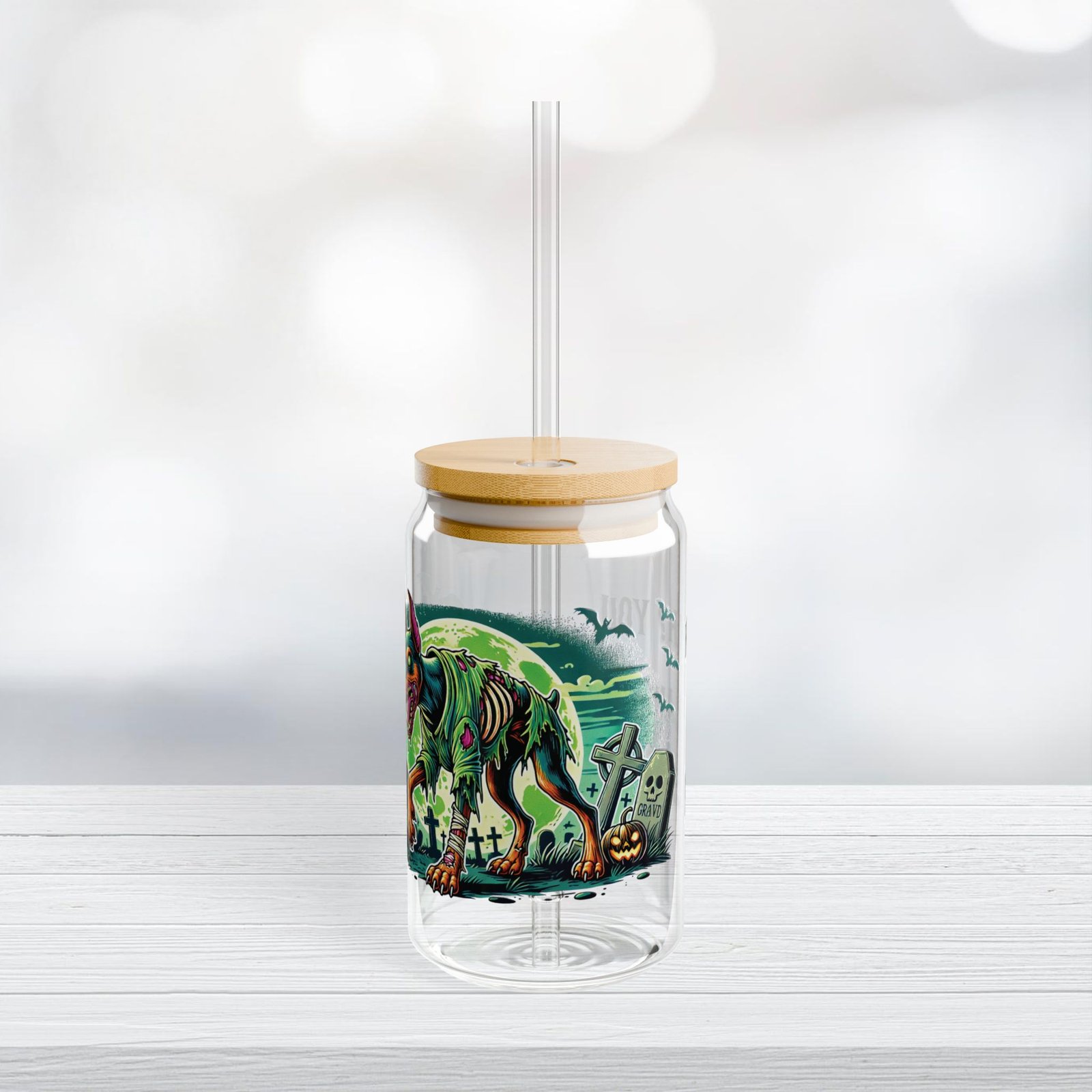 Zombie Doberman Halloween Glass Can Tumbler - Image 2