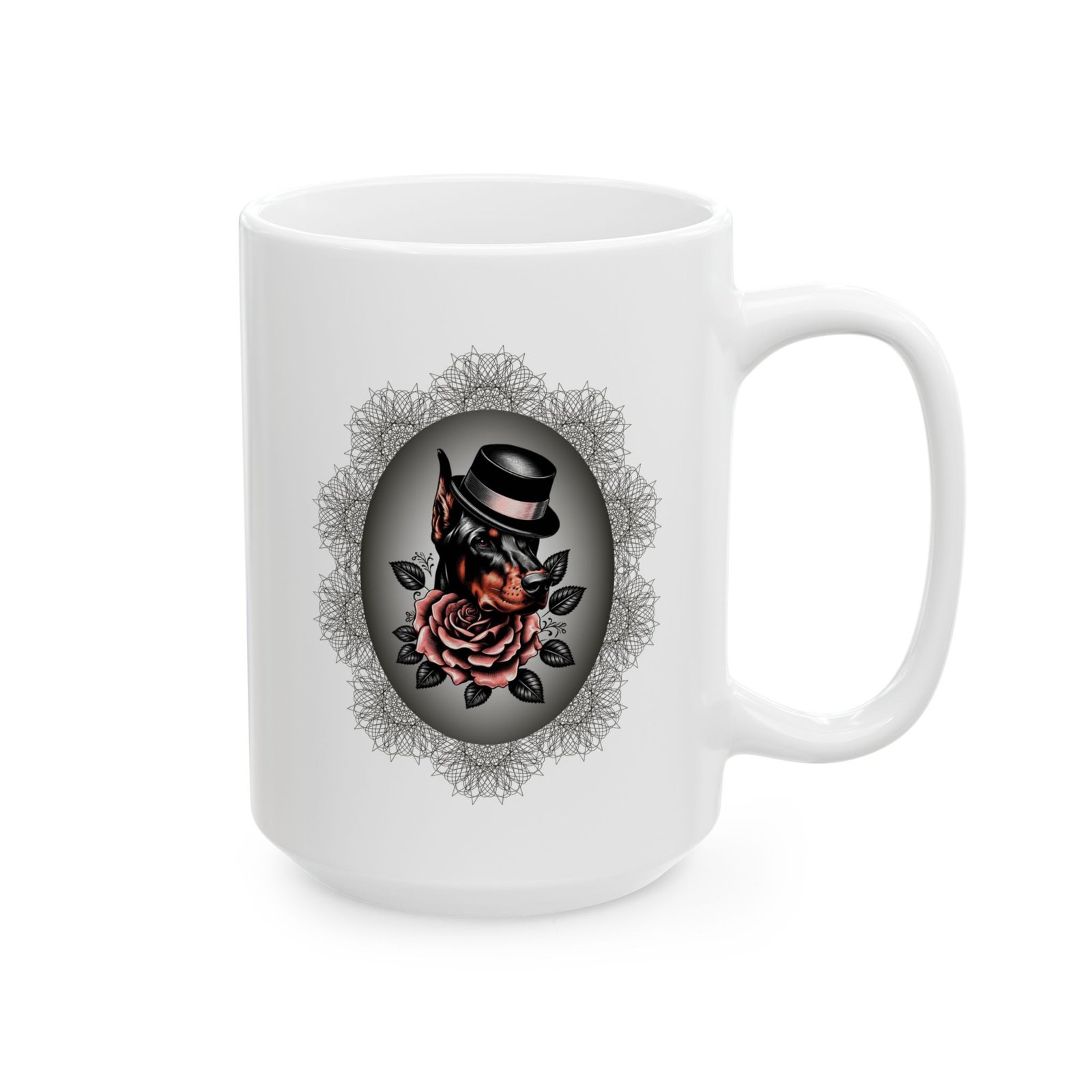 Dapper Doberman Rose Emblem Ceramic Mug - Image 6