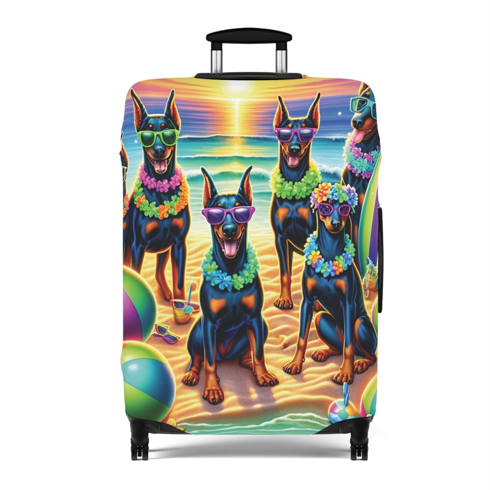 Sunset Doberman Beach Party Luggage Cover - Image 2