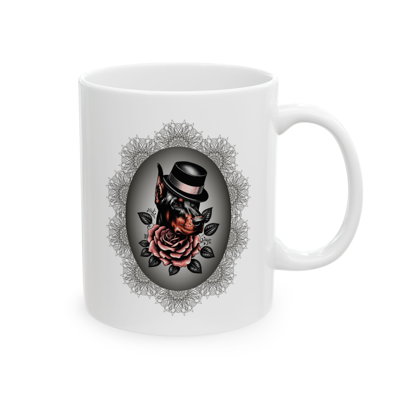 Dapper Doberman Rose Emblem Ceramic Mug - Image 3