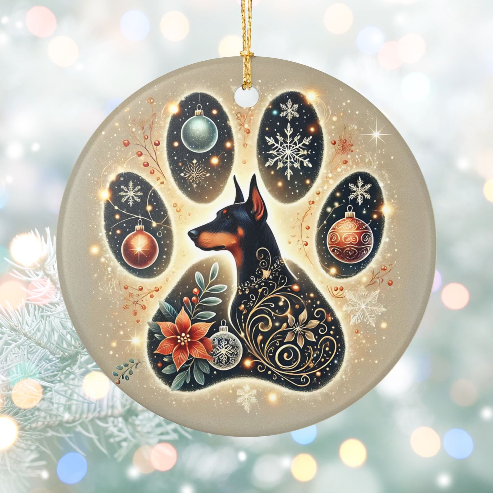 Dog Lover's Ceramic Ornament - Festive Paw Print Decoration, Gift for Pet Owners, Holiday Decor, Memorial Keepsake