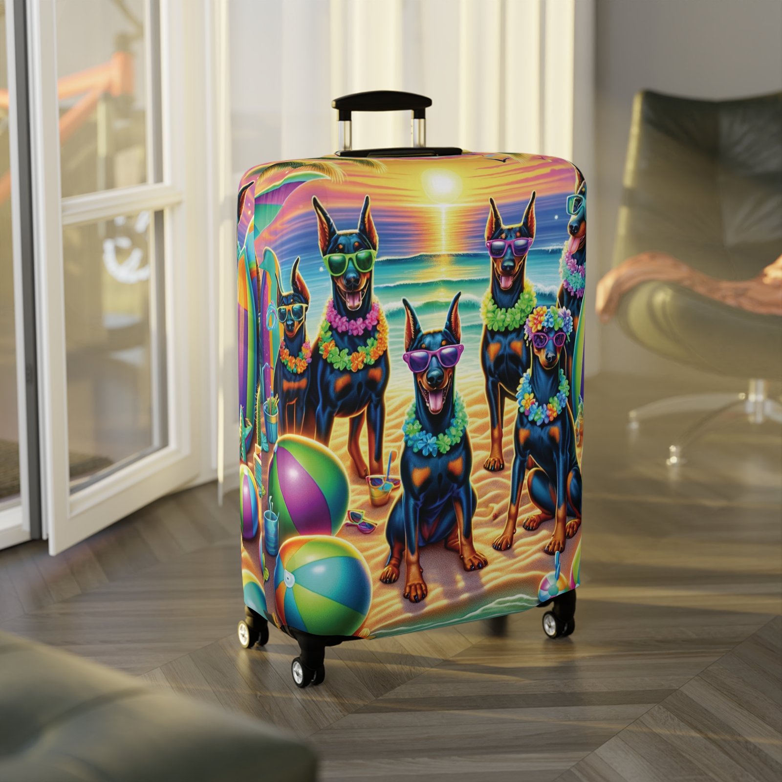 Sunset Doberman Beach Party Luggage Cover - Image 5