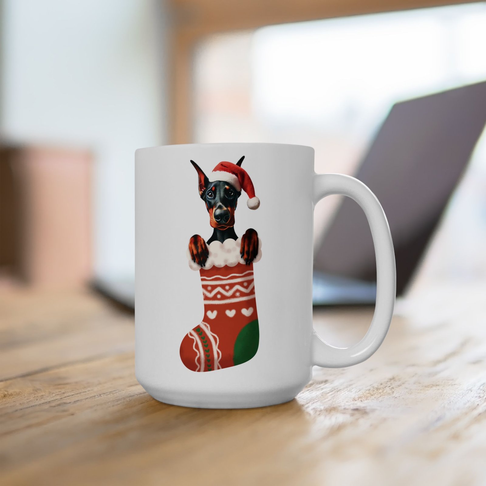 Doberman Holiday Stocking 15oz Ceramic Mug - Pet Lover's Christmas Collection - Image 3