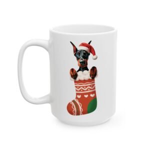 Doberman Holiday Stocking 15oz Ceramic Mug - Pet Lover's Christmas Collection