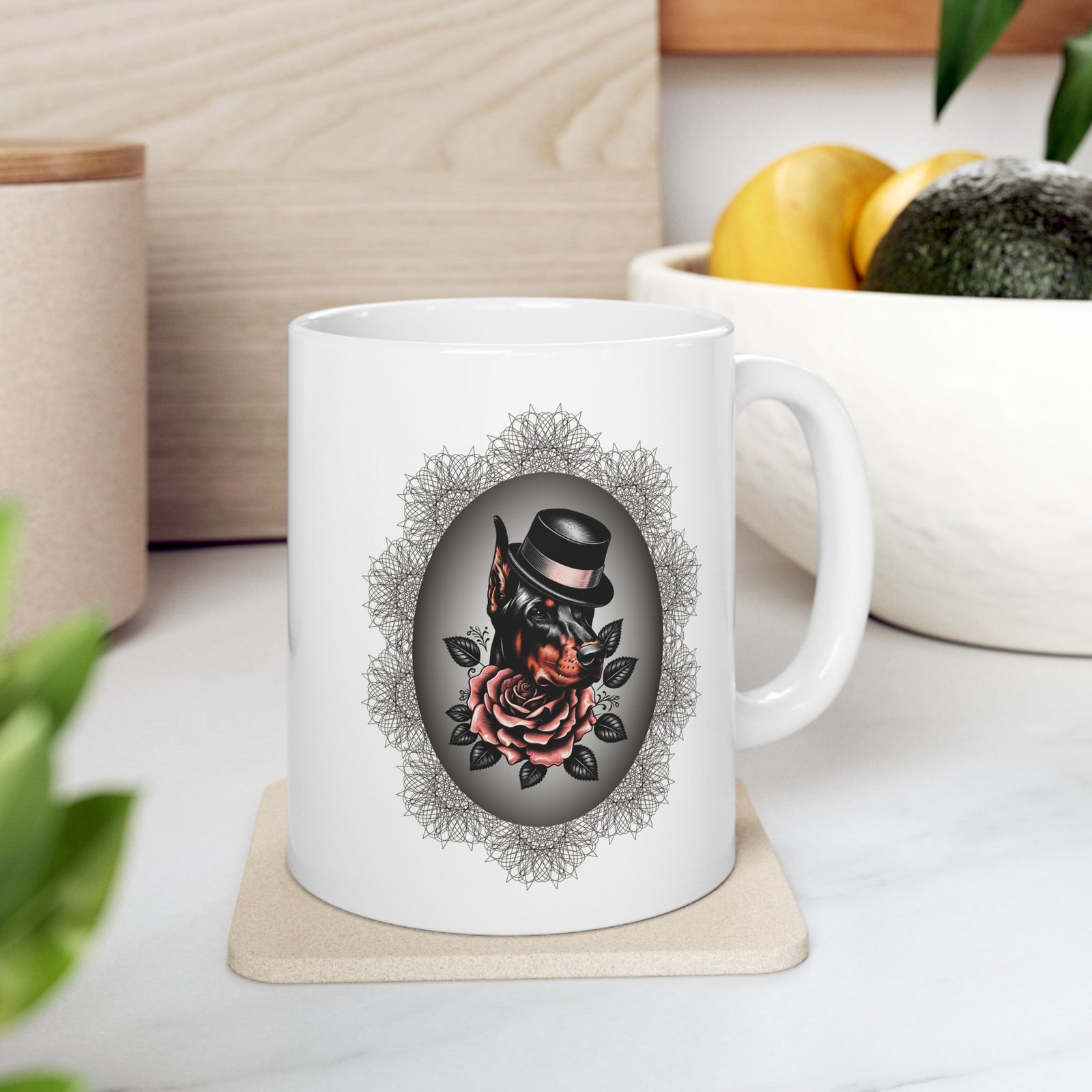 Dapper Doberman Rose Emblem Ceramic Mug - Image 4