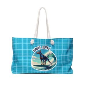 Doberman Weekender Bag Hang Paw Bright Blue Plaid