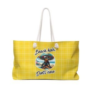 Doberman Weekender Bag Beach Hair Bright Yellow Plaid