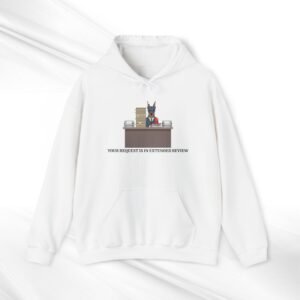 Office Doberman at Desk Hoodie — Unhinged Animal Bureaucracy Illustration